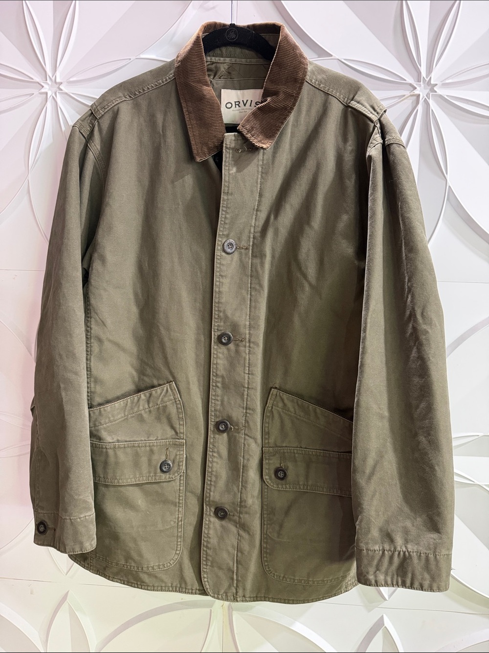 Orvis Men's L Barn Jacket Canvas Chore Field Coat Corduroy Collar Quilt Lined